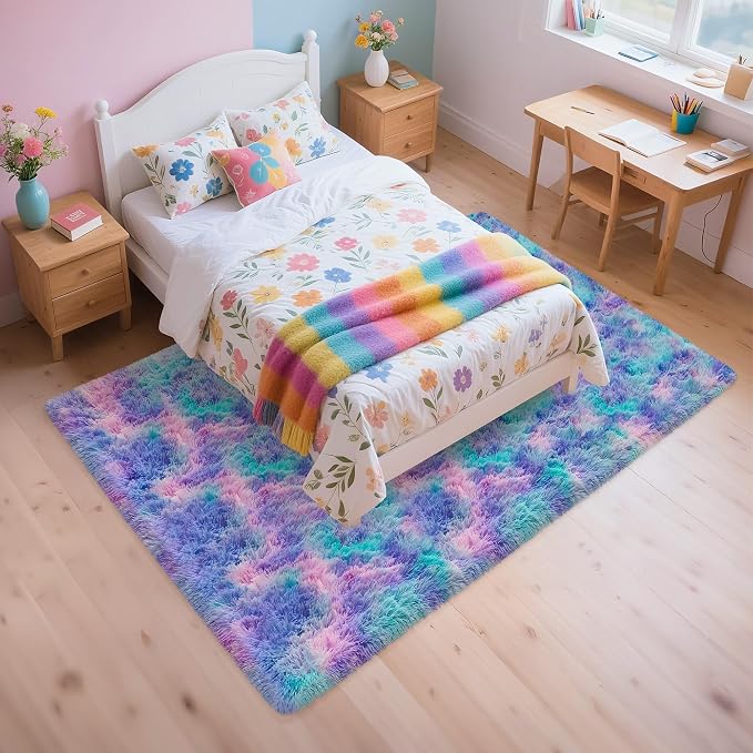 Tie-Dyed Purple Blue Rainbow Kids Rug - Image 9