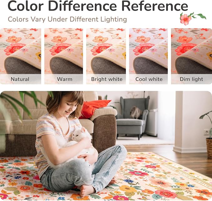 3x5 Area Rugs for Living Room Vacuum-Friendly Machine Washable Area Rug Flower - Image 5