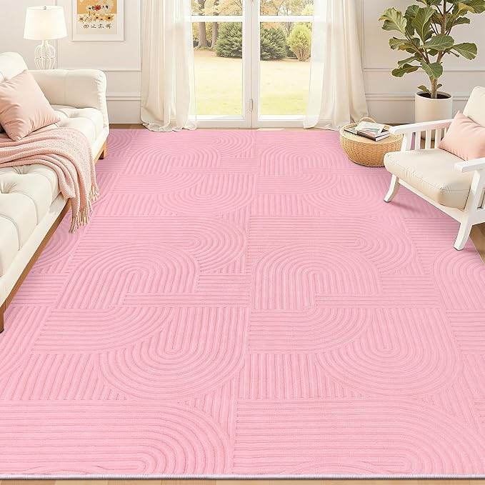 Pauwer Pink Area Rug for Girls Bedroom 8x10 Soft Fluffy Non Slip Machine by Pauwer