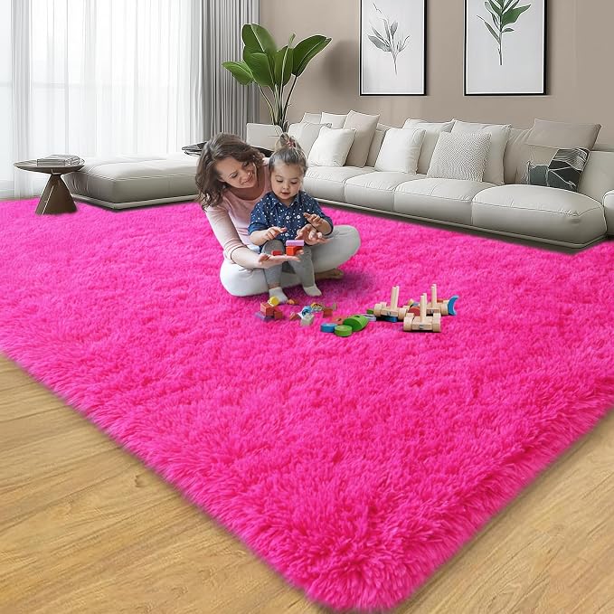 qulint Hot Pink Area Rug for Living Room, 6x9 Area Rug Soft Shag Fluffy Rug for - Image 7