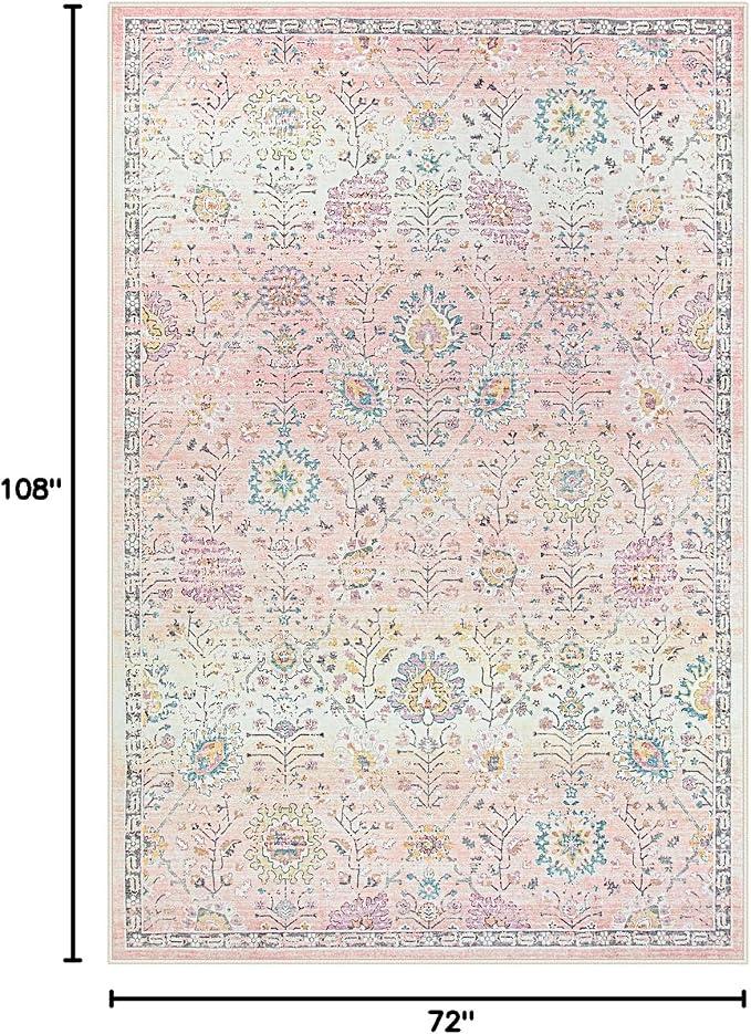 Lahome Girls Bedroom Pink Rug 6x9, Soft Washable Floral Area Rug, Non Slip - Image 2