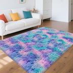 4x6ft Tie-Dyed Purple Rainbow Carpet Soft Area Rugs - Image 3