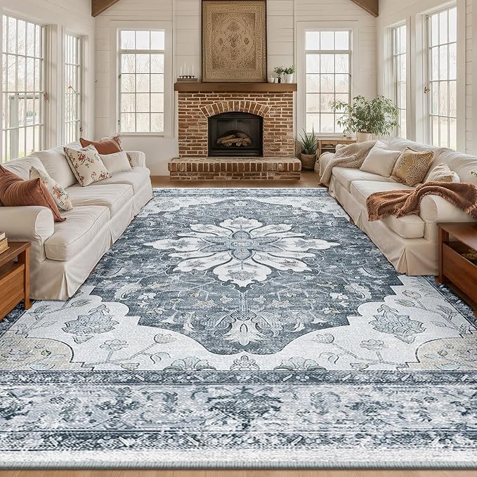 RELEANY Area Rugs Large 10'x14' Washable Non-Slip, Floral Vintage Distress - Image 2