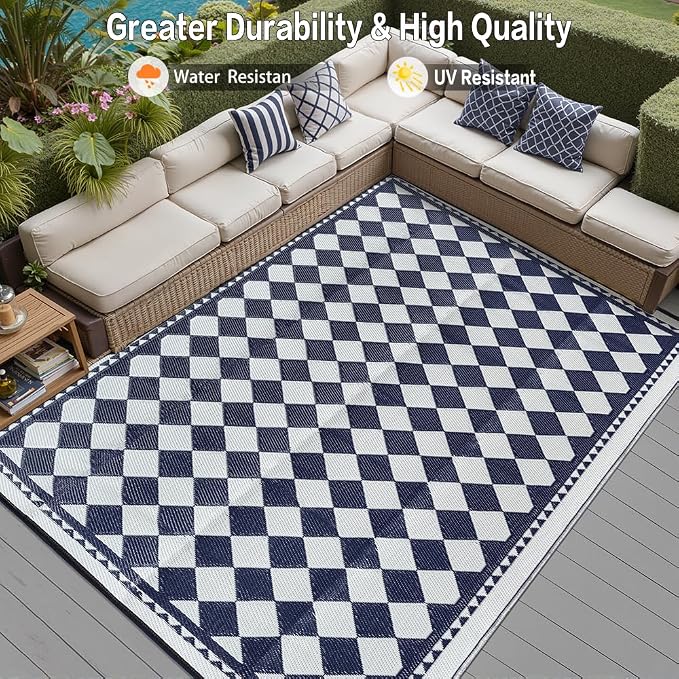 HUGEAR Outdoor Waterproof Rug 8'x10' Plastic Straw Rugs Washable Reversible - Image 4