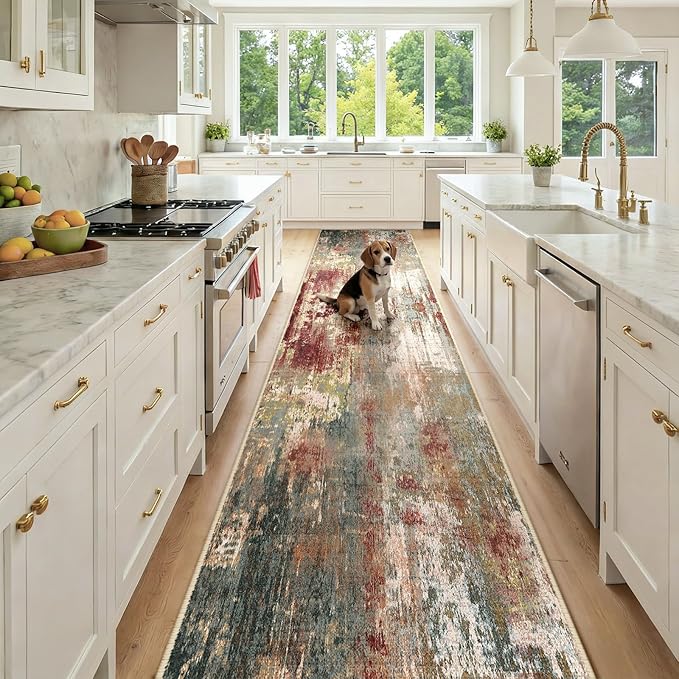 RELEANY Washable Area Rugs 2'6"x14 Non-Slip Modern Abstract Soft by RELEANY