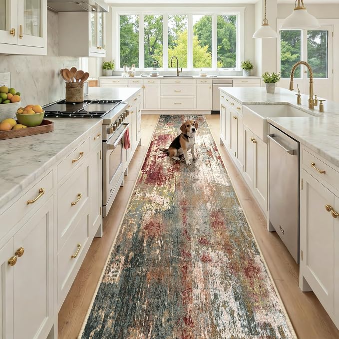 RELEANY Washable Area Rugs 2'6"x12 Non-Slip Modern Abstract Soft by RELEANY