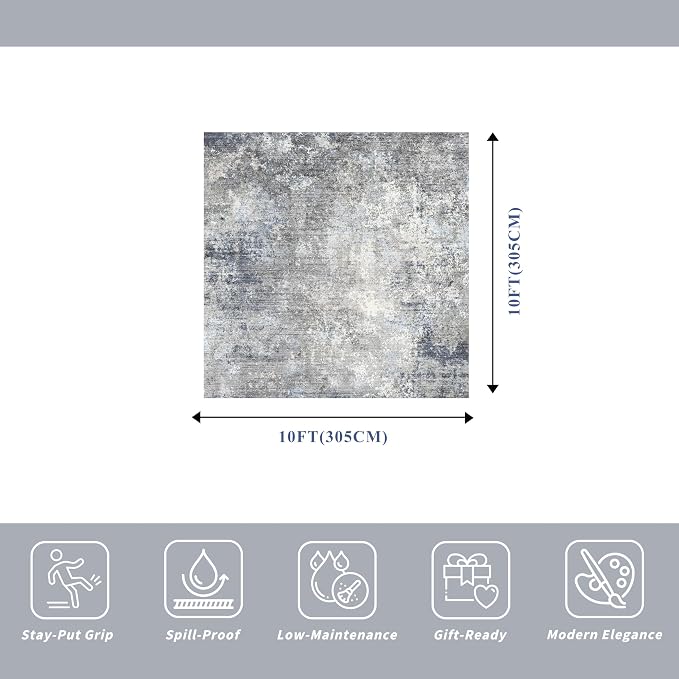10x10 Square Living Room Rug – Washable Modern Abstract Large Rug - Image 2