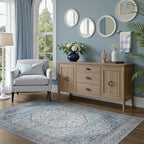 DCX Machine Washable Blue and Beige 3x5 Area Rug, Non Slip Stain Resistant by DCXWashableRug