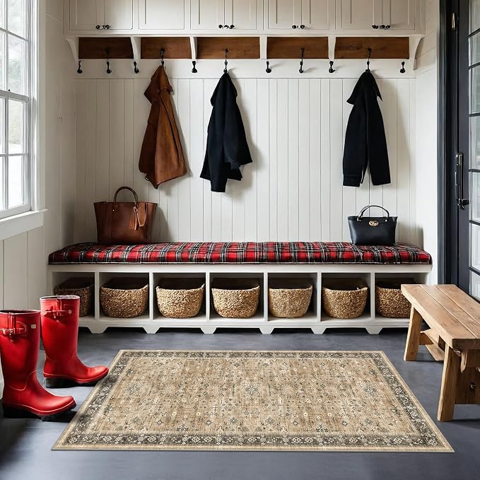 Vintage Boho 2x4 Area Rug for Entryway by HazoHaus
