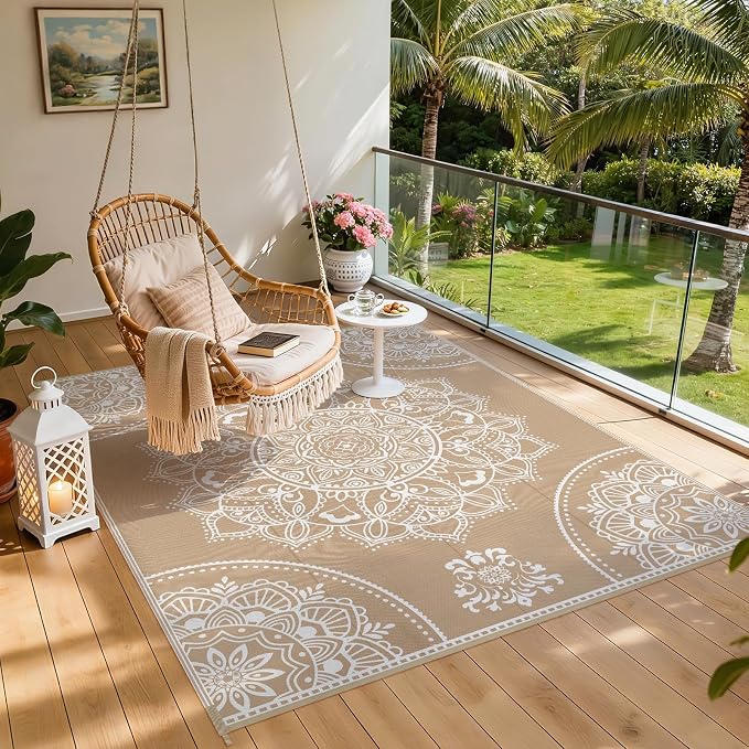 Pauwer Waterproof Outdoor Rug 8x10, Reversible Plastic Straw Patio Camping Rug - Image 6