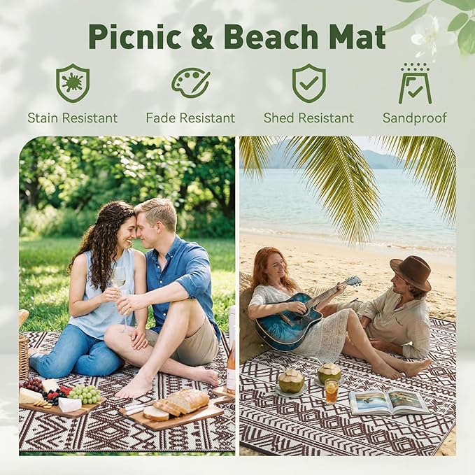 MontVoo-Outdoor Rug Carpet Waterproof 6x9 ft Reversible Patio Rug RV Camping - Image 5