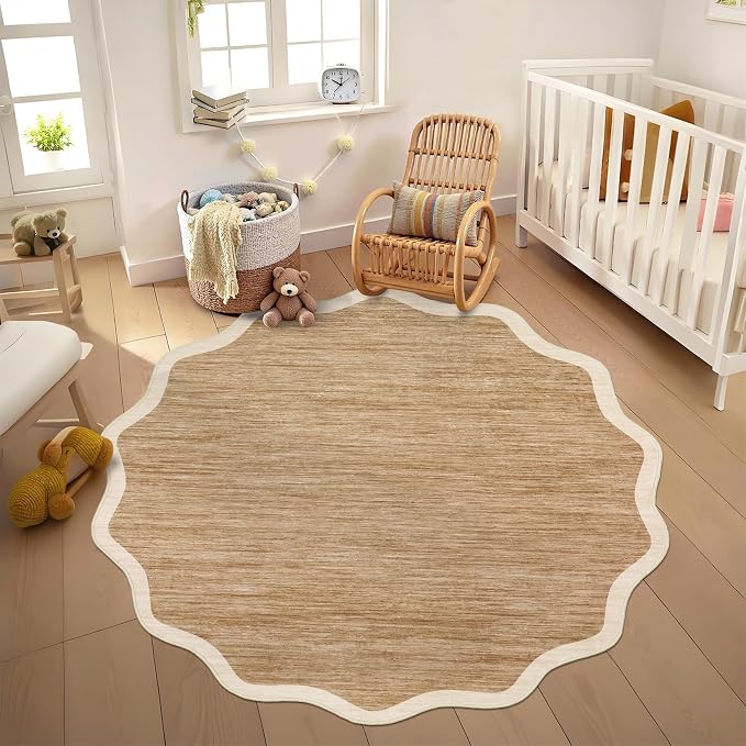 GarveeHome Scalloped Round Washable Rug 5ft, Soft Non Slip Circle Carpets by GarveeHome