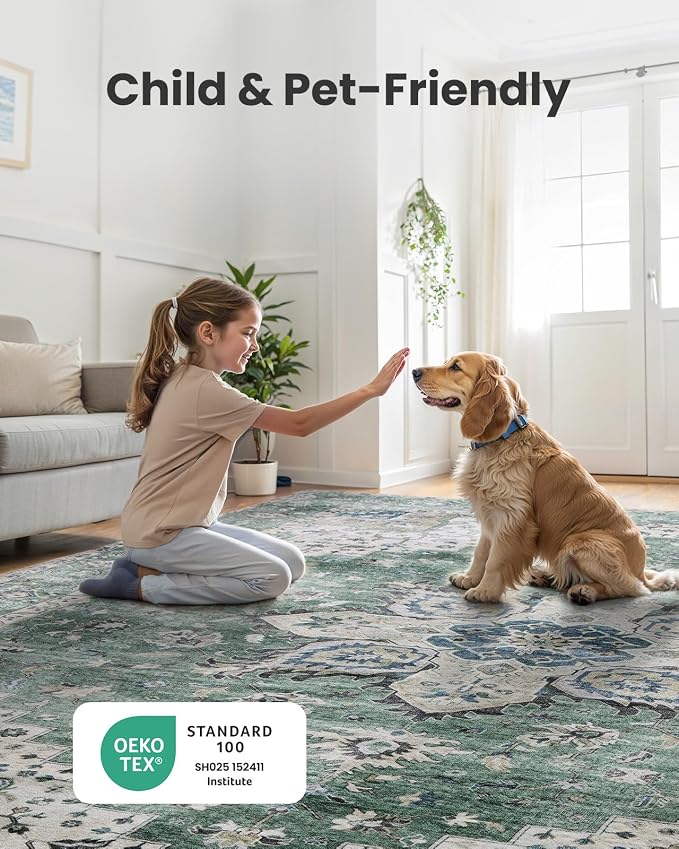 AMADA HOMEFURNISHING 2'6"x10' Washable Area Rug, Low-Profile Entryway Rug - Image 4