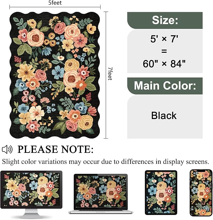DUKINO 5x7 Area Rug, Floral Washable Rugs - Image 2