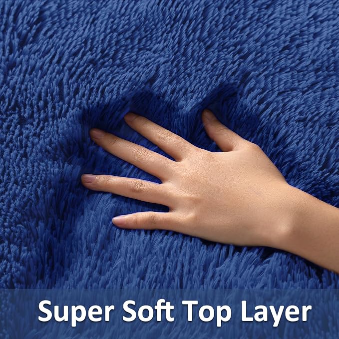 Ophanie Small Rug Washable Non Slip Throw Bedside Area Rugs, Fluffy Soft Blue - Image 2