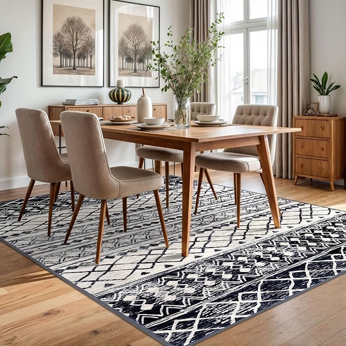 KUTA Morocca Area Rug 5x7 Black Navy Blue, Washable Boho Living Room Rugs - Image 4