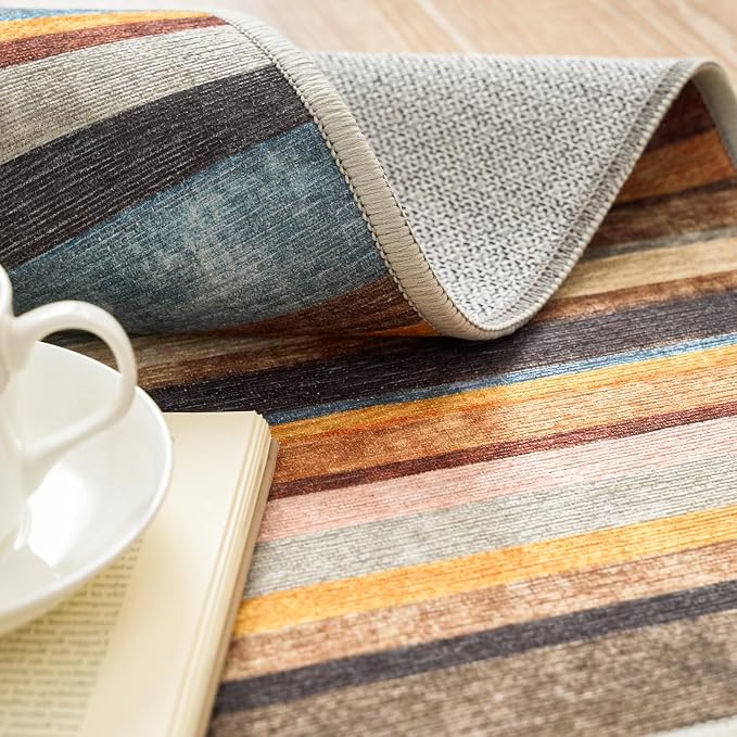 jinchan Round Rug 5ft Area Rug Modern Striped Rug Washable Rug Soft Large - Image 6
