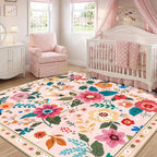 RELEANY Floral Square 5ft Area Rugs Washable Print Boho Cute Carpet Non Slip - Image 6