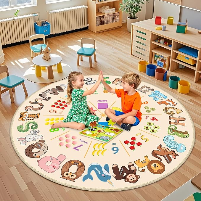 Round ABC Rug for Kids Playroom - 4ft Preschool Rug Children Educational - Image 5
