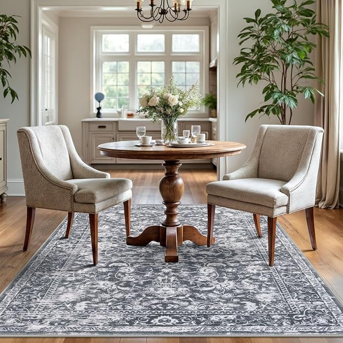 KILOCOCO Area Rug 4x6 Entryway Rug Washable Printed Vintage Floral Rubber - Image 9