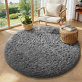 Ophanie Round Rug 4Ft Grey Circle Area Rugs, Fluffy Fuzzy Small Bedroom Carpet by Ophanie