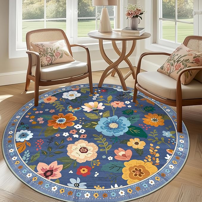 RELEANY Floral 4ft Area Rugs Washable Print Boho Cute Carpet Non Slip Flower - Image 9