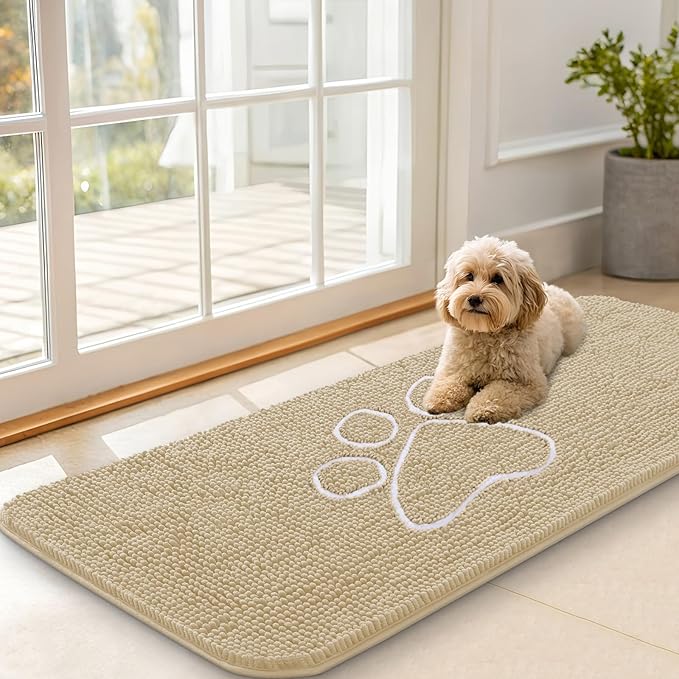 OLANLY Dog Door Mat for Muddy Paws 47x20, Paw Print Design, Absorbs Moisture by OLANLY