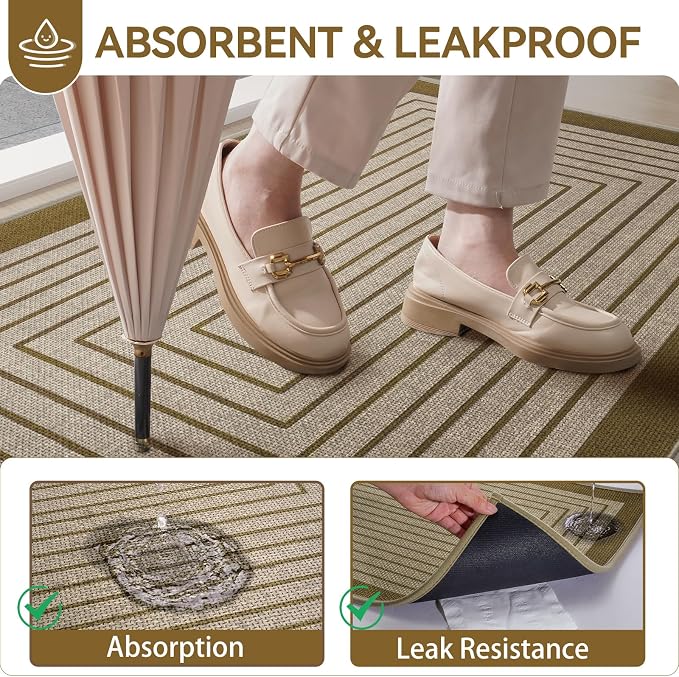 Front Door Mat 24''x35'', Absorbent Dirt Resist Washable Non Slip Low-Profile - Image 4
