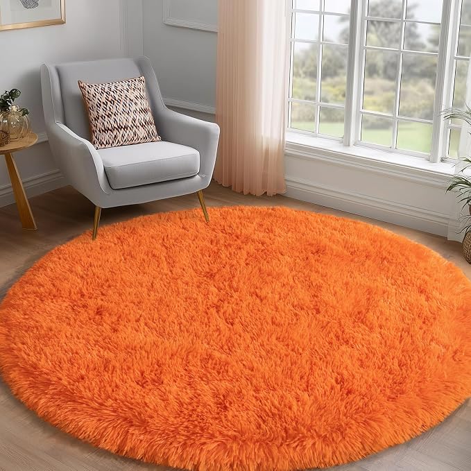 Round Orange Rug for Bedroom, 5 ft Circle Area Rugs for Living Room, Soft - Image 8