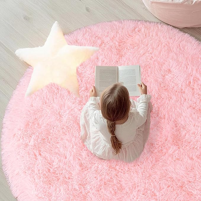 Round Pink Rug for Bedroom, 6 ft Circle Area Rugs for Living Room, Soft Fluffy - Image 4