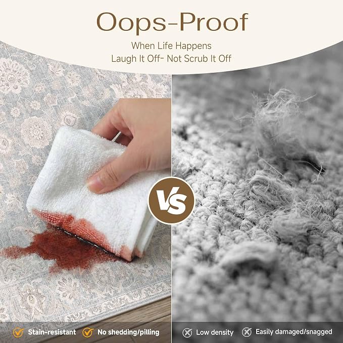8x10 Blue Cream Washable Area Rug - Image 6