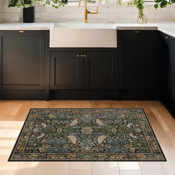 Hazo Haus Washable Dark Vintage Floral Rugs - Image 3