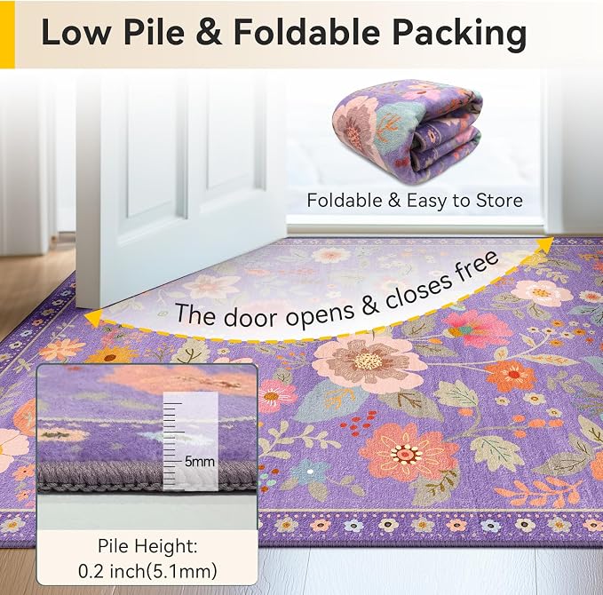 RELEANY Floral 2x4 Area Rugs Washable Print Boho Cute Carpet Non Slip Flower - Image 6