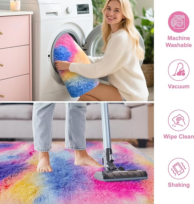 3x10 Hot Pink Runner Rainbow Rug - Image 7