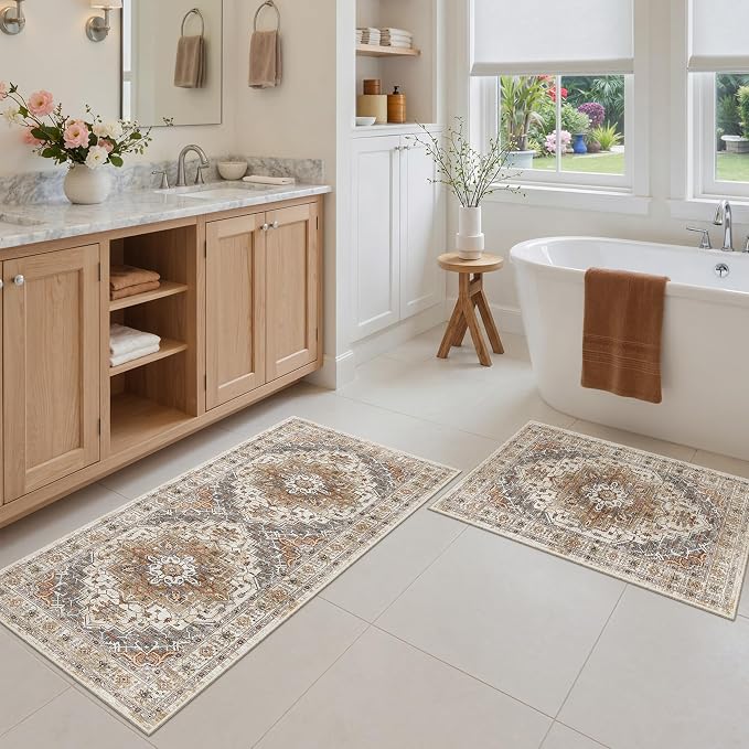 Madane 2-Piece Kitchen Runner Rug Set, Small Area Rug Non-Slip Vintage Door Mat - Image 2