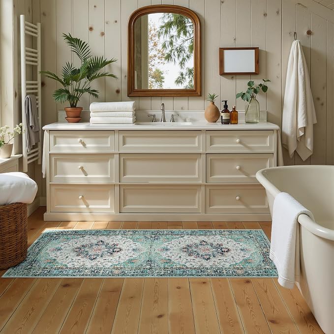 RELEANY Area Rugs Runner 2'x6' Washable Non-Slip, Floral Vintage Distress - Image 3