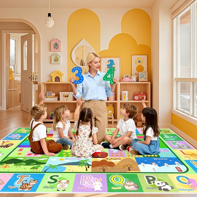 Kids Rug for Playroom Classroom, 8x10 Large ABC Alphabet Educational Area Rug - Image 5