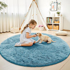 OLANLY Slate Blue Round Rugs for Bedroom - Image 2