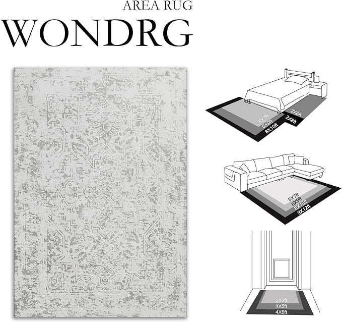 8x10 Fluffy Area Rug Grey Shag Neutral Carpet - Image 2