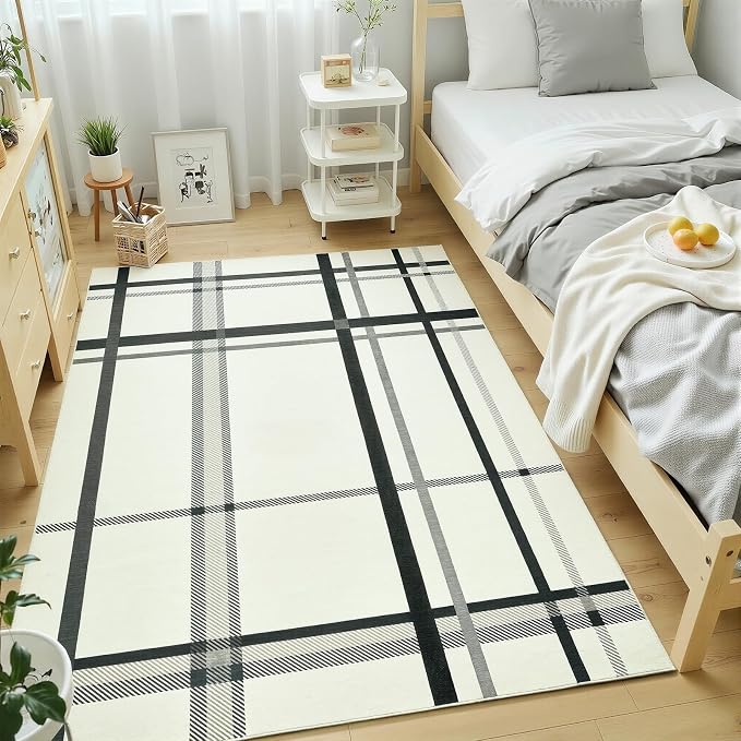 Terrug Plaid Area Rug for Bedroom, Soft Low Pile Stain Resistance Abstract by TerrugHomeDecor