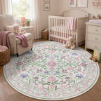 Wonnitar Floral Purple Round Area Rug 5ft, Soft Washable Kids Room Rug - Image 2