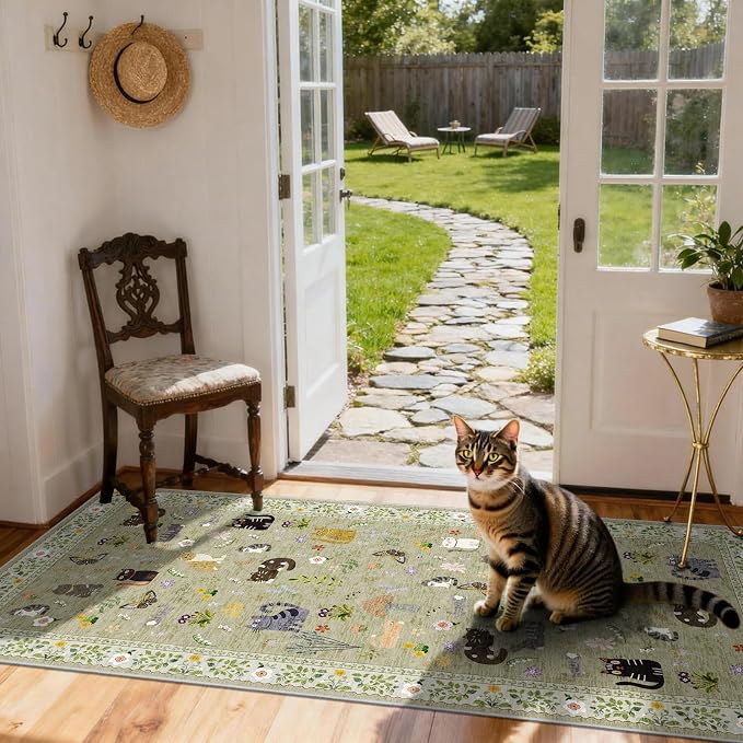 2x5 Washable Rug Runner, Non Slip Low Pile Hallway Cat Runner Rug, Stain - Image 7