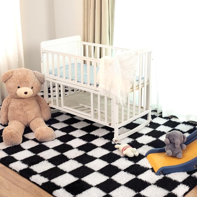 Super Soft Rug for Bedroom, 6x9 Ft Black and White Area Rug Classic Checkered - Image 7
