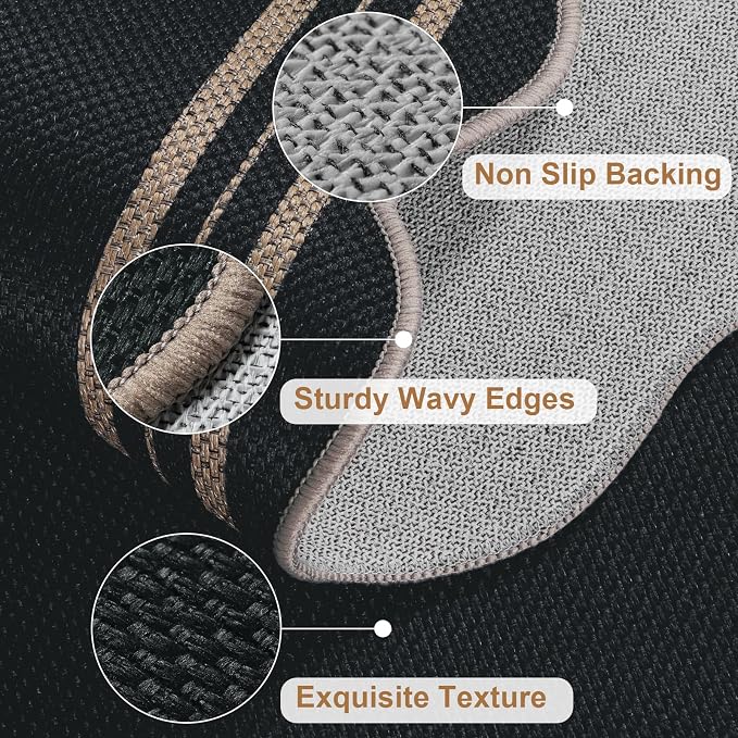 Scalloped Easy Jute Black Rug, 2x4 Front Door Washable Door Mat Non Slip Small - Image 4