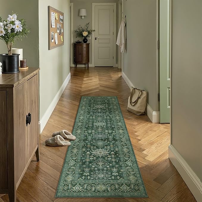 Kitchen Rug Set of 3 Washable Green Vintage Kitchen Mats - Image 6