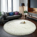 Amdrebio Ivory White Large Round Rug 8Ft by Amdrebio