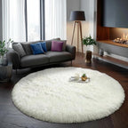 Amdrebio Ivory White Large Round Rug 8Ft by Amdrebio
