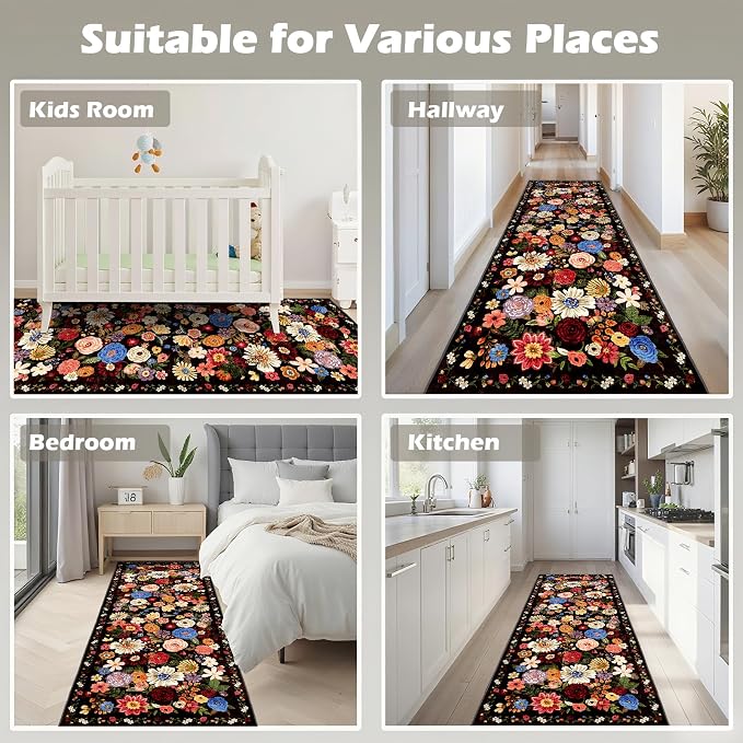 Espresso Rug for Hallways Kitchen Rug 2x8, Non Slip Washable Rugs - Image 3
