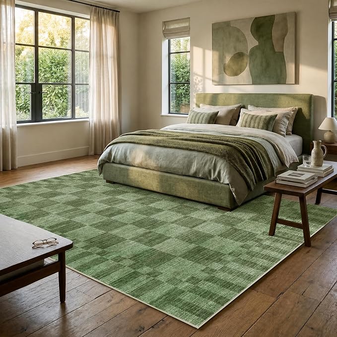 GarveeHome Moss Green Checkered Rug 5×7 Area Rugs - Image 3