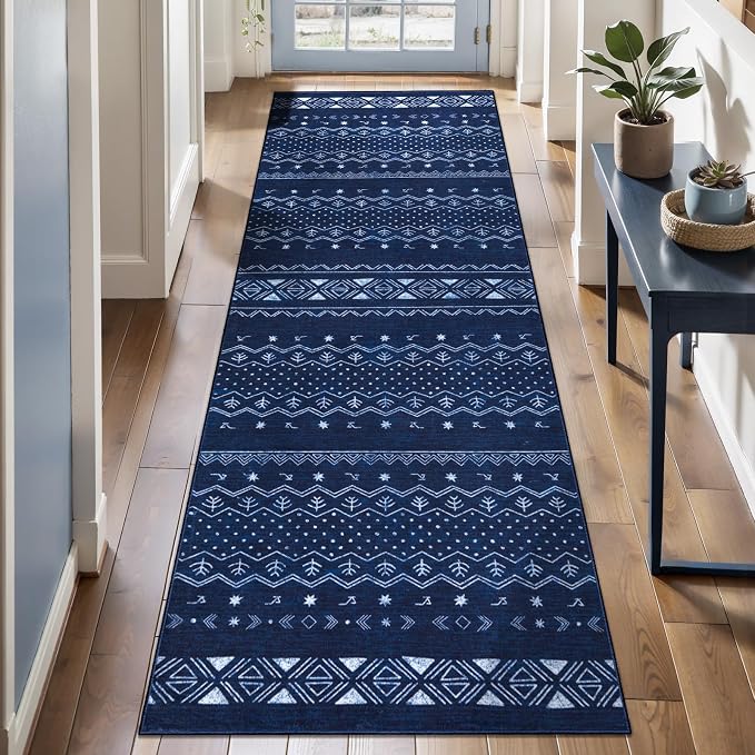 SERISSA 2x5 Kitchen Runner Rug, Washable Non-Slip Blue and White Boho Rug - Image 2